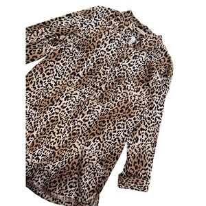 Chico's No-Iron Leopard Print Cotton Button Down Shirt Tan Black Women's Size 1